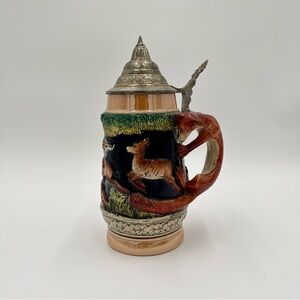 Vintage Original King German Beer Stein Pewter Lid Fox Handle As Is